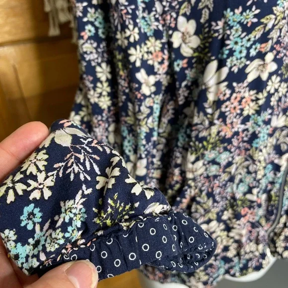 Fever Blue Floral Long Sleeves Zip Up Gathered Hem Relaxed Lightweight Jacket - Picture 8 of 14